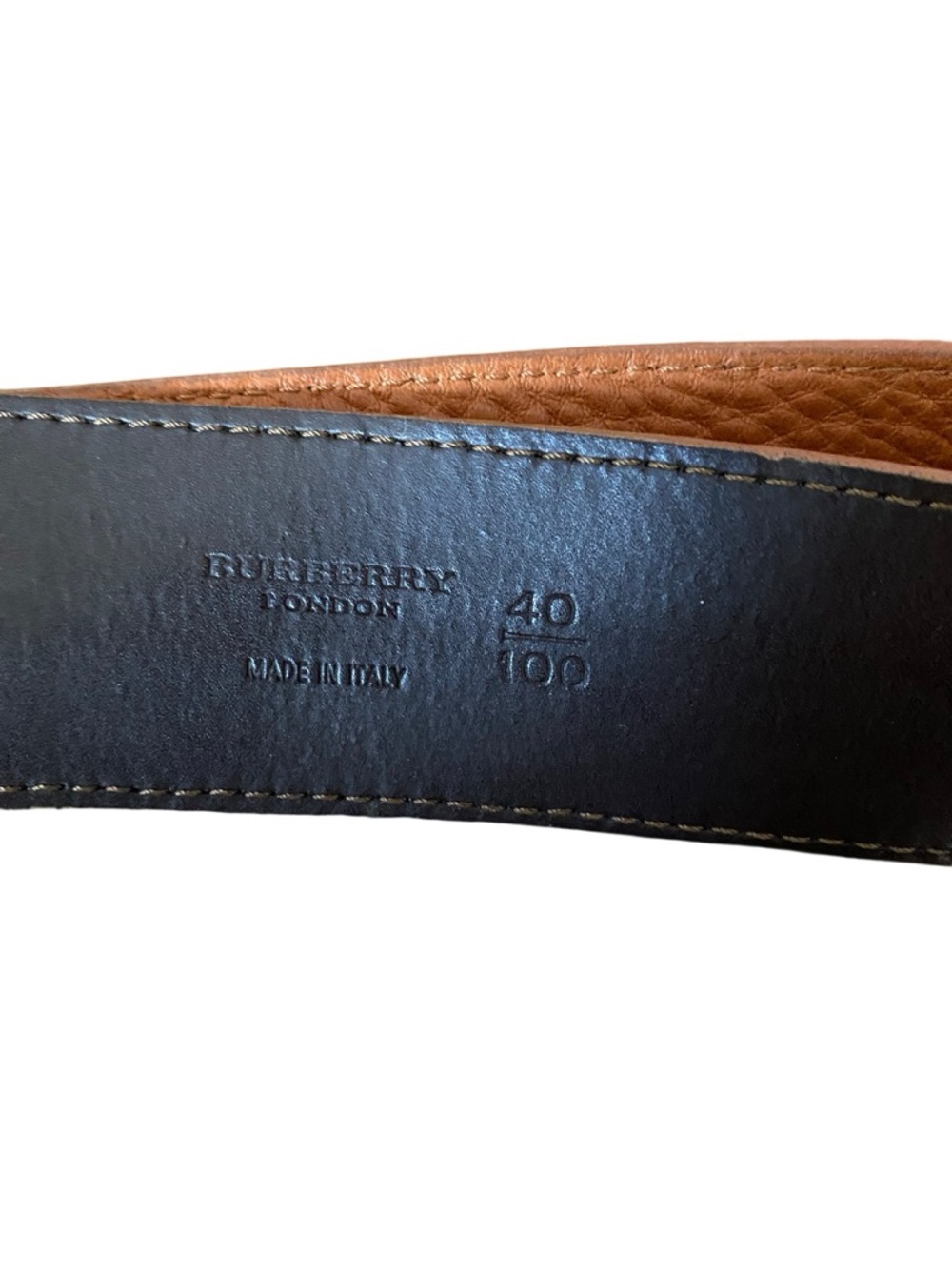 Burberry Double Ring Cognac Brown Pebbled Leather Belt size 40 Brass tone - Picture 6 of 7
